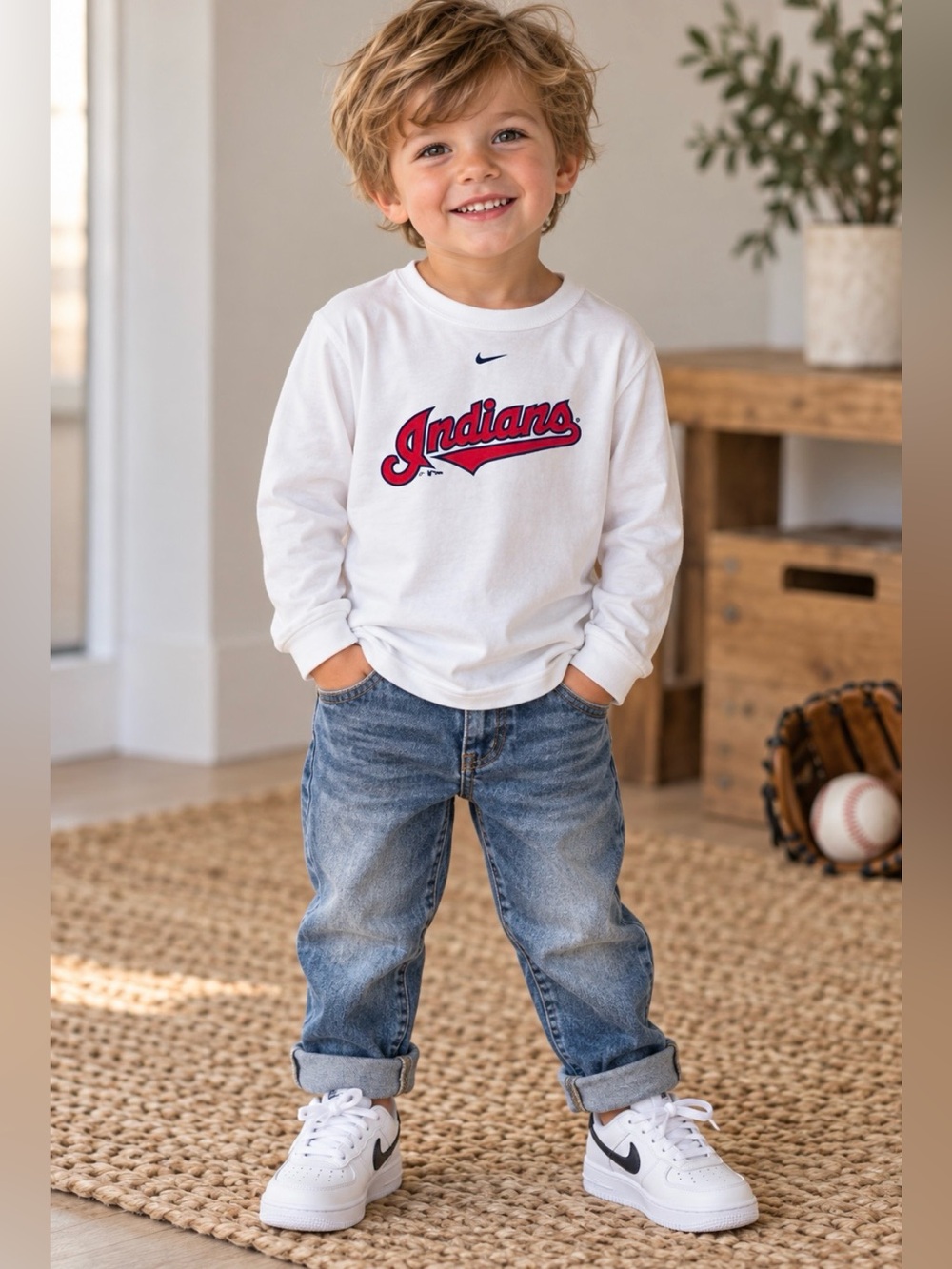 NWT Nike Team Vintage Toddler MLB Cleveland Indians Long Sleeve Tee Shirt